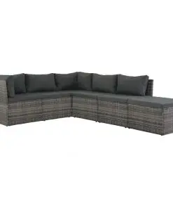 vidaXL 4 Piece Garden Lounge Set with Cushions Poly Rattan Grey