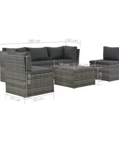 vidaXL 4 Piece Garden Lounge Set with Cushions Poly Rattan Grey