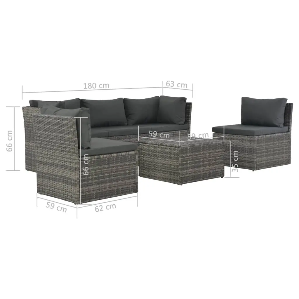 vidaXL 4 Piece Garden Lounge Set with Cushions Poly Rattan Grey