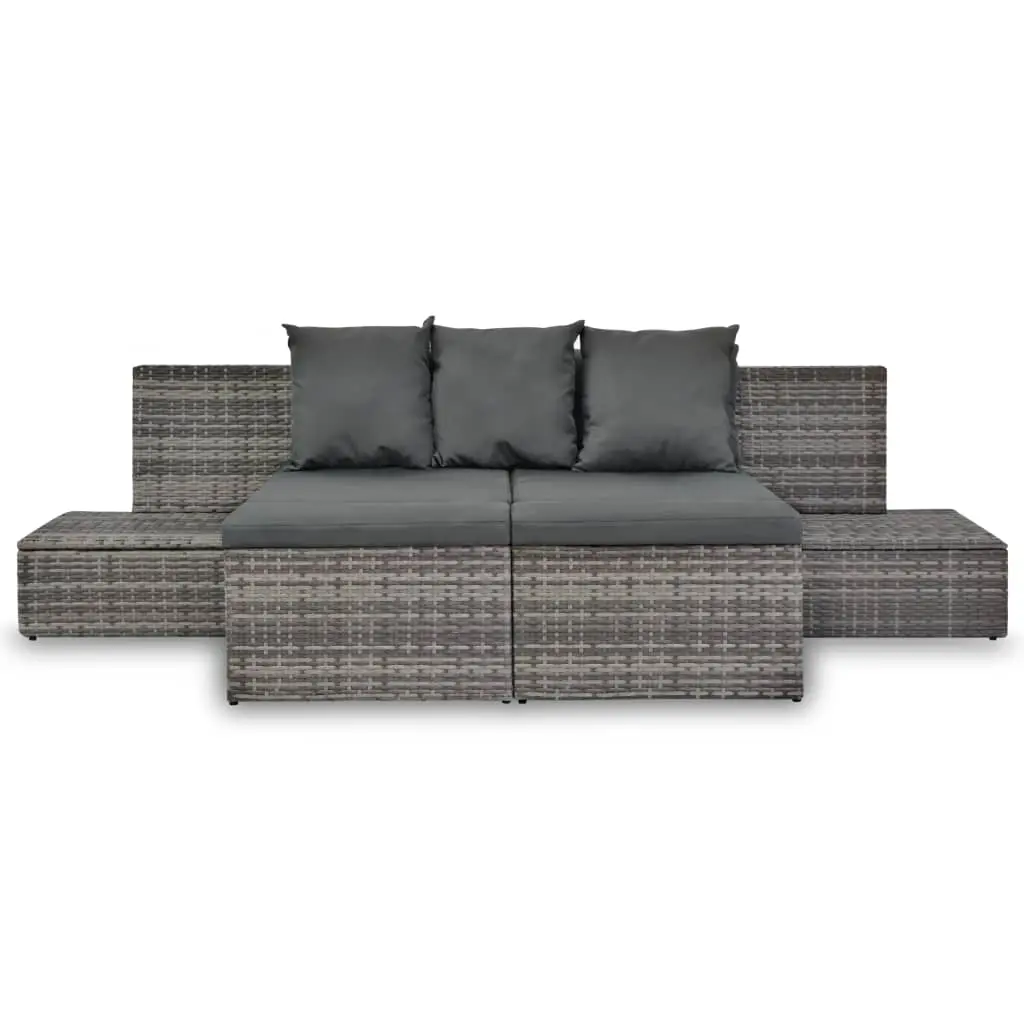 vidaXL 4 Piece Garden Lounge Set with Cushions Poly Rattan Grey
