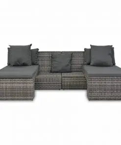 vidaXL 4 Piece Garden Lounge Set with Cushions Poly Rattan Grey