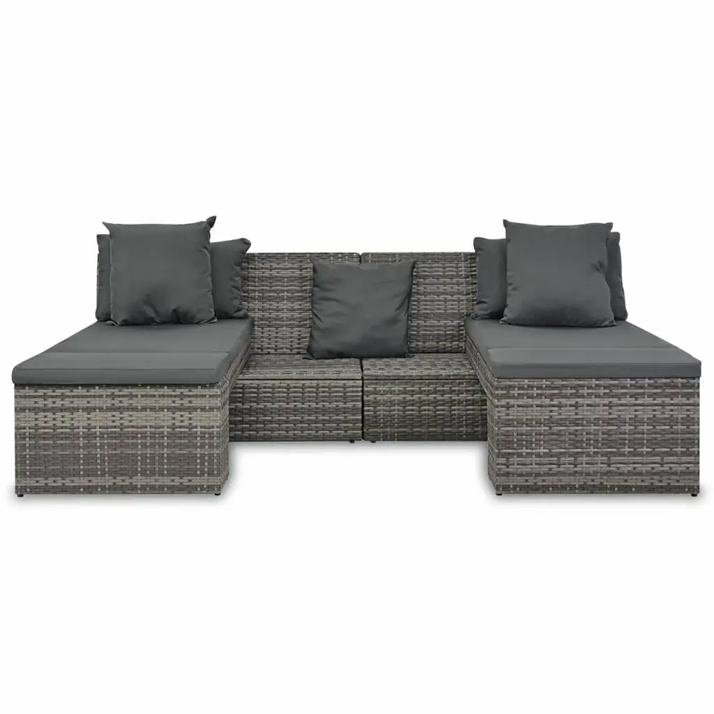 vidaXL 4 Piece Garden Lounge Set with Cushions Poly Rattan Grey