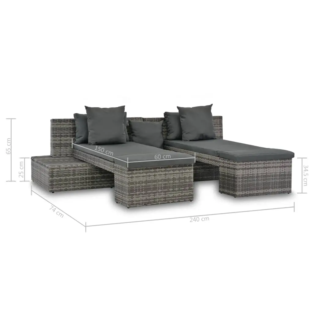 vidaXL 4 Piece Garden Lounge Set with Cushions Poly Rattan Grey