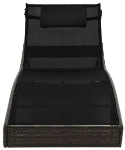 vidaXL Sun Loungers 2 pcs with Table Poly Rattan and Textilene Brown