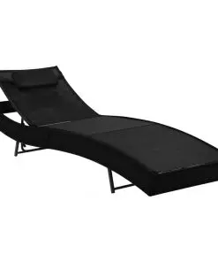 vidaXL Sun Loungers 2 pcs with Table Poly Rattan and Textilene Black