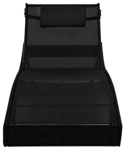 vidaXL Sun Loungers 2 pcs with Table Poly Rattan and Textilene Black