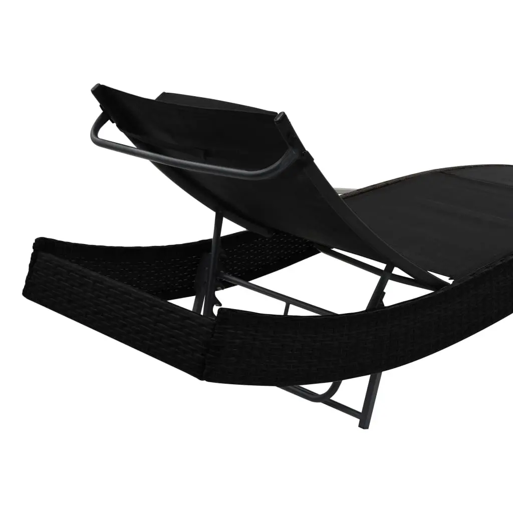vidaXL Sun Loungers 2 pcs with Table Poly Rattan and Textilene Black