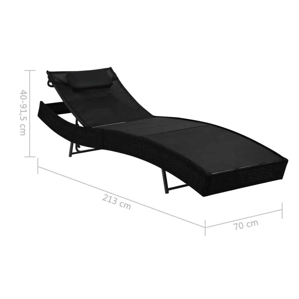 vidaXL Sun Loungers 2 pcs with Table Poly Rattan and Textilene Black