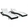 vidaXL Sun Loungers 2 pcs with Table Poly Rattan and Textilene Black vidaXL Sun Loungers 2 pcs with Table Poly Rattan and Textilene Black