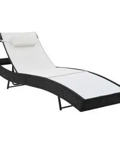 vidaXL Sun Loungers 2 pcs with Table Poly Rattan and Textilene Black