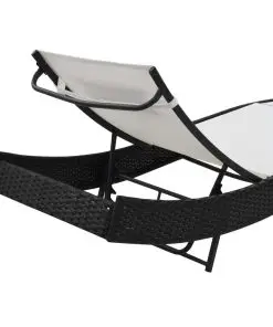 vidaXL Sun Loungers 2 pcs with Table Poly Rattan and Textilene Black