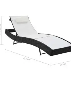 vidaXL Sun Loungers 2 pcs with Table Poly Rattan and Textilene Black
