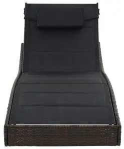 vidaXL Sun Lounger Poly Rattan and Textilene Brown