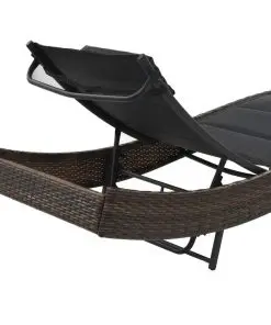 vidaXL Sun Lounger Poly Rattan and Textilene Brown