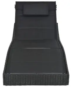 vidaXL Sun Lounger Poly Rattan and Textilene Black
