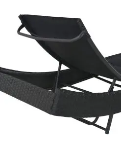 vidaXL Sun Lounger Poly Rattan and Textilene Black