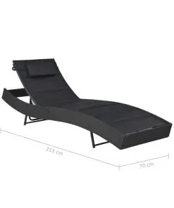 vidaXL Sun Lounger Poly Rattan and Textilene Black