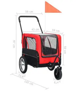vidaXL 2-in-1 Pet Bike Trailer & Jogging Stroller Red and Black