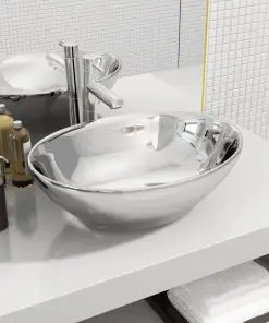 vidaXL Wash Basin 40x33x13.5 cm Ceramic Silver