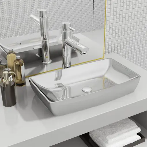 vidaXL Wash Basin 71x38x13.5 cm Ceramic Silver