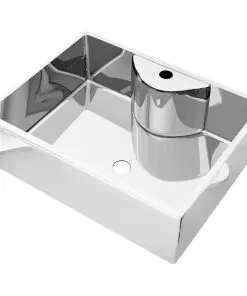 vidaXL Wash Basin with Faucet Hole 48x37x13.5 cm Ceramic Silver