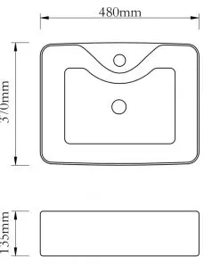 vidaXL Wash Basin with Faucet Hole 48x37x13.5 cm Ceramic Silver