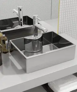 vidaXL Wash Basin with Faucet Hole 48x37x13.5 cm Ceramic Silver