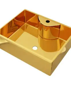 vidaXL Wash Basin with Faucet Hole 48x37x13.5 cm Ceramic Gold