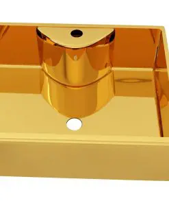 vidaXL Wash Basin with Faucet Hole 48x37x13.5 cm Ceramic Gold