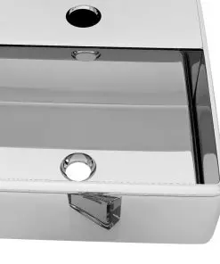 vidaXL Wash Basin with Faucet Hole 38x30x11.5 cm Ceramic Silver