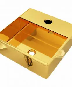 vidaXL Wash Basin with Faucet Hole 38x30x11.5 cm Ceramic Gold
