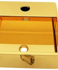 vidaXL Wash Basin with Faucet Hole 38x30x11.5 cm Ceramic Gold