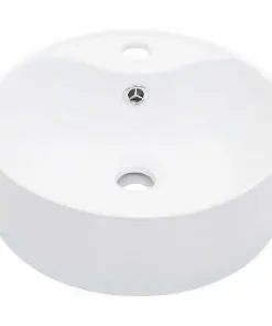 vidaXL Wash Basin with Overflow 36×13 cm Ceramic White