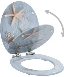 vidaXL WC Toilet Seat with Soft Close Lid MDF Starfish Design