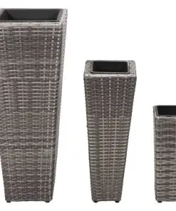 vidaXL Garden Planter Set 3 pcs Poly Rattan Grey