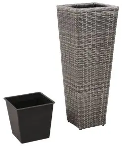 vidaXL Garden Planter Set 3 pcs Poly Rattan Grey