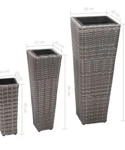 vidaXL Garden Planter Set 3 pcs Poly Rattan Grey