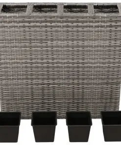vidaXL Planter with 4 Pots Poly Rattan Grey