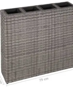 vidaXL Planter with 4 Pots Poly Rattan Grey