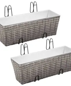 vidaXL Balcony Planters 2 pcs 50 cm Grey Poly Rattan