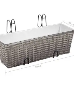 vidaXL Balcony Planters 2 pcs 50 cm Grey Poly Rattan
