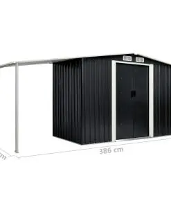 vidaXL Garden Shed with Sliding Doors Anthracite 386x131x178 cm Steel