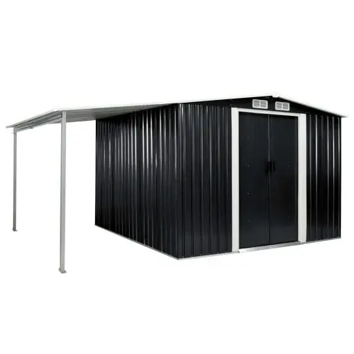 vidaXL Garden Shed with Sliding Doors Anthracite 386x259x178 cm Steel