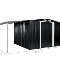 vidaXL Garden Shed with Sliding Doors Anthracite 386x259x178 cm Steel