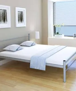 vidaXL Bed Frame Grey Metal Queen Size