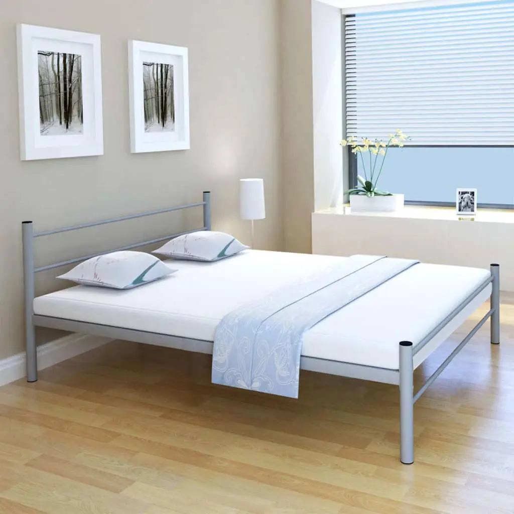 vidaXL Bed Frame Grey Metal Queen Size