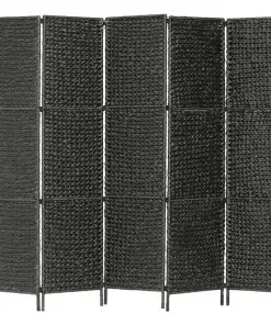 vidaXL 5-Panel Room Divider Black 193×160 cm Water Hyacinth