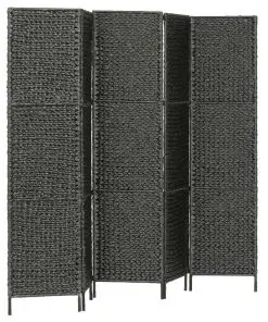 vidaXL 5-Panel Room Divider Black 193×160 cm Water Hyacinth