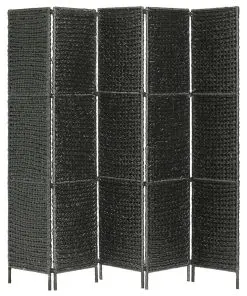vidaXL 5-Panel Room Divider Black 193×160 cm Water Hyacinth