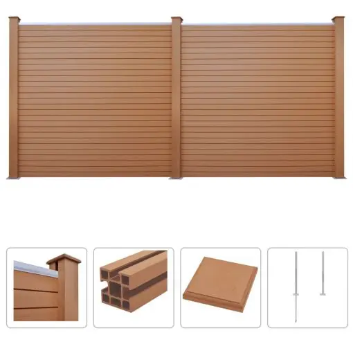 vidaXL WPC Fence Set 2 Square 357x187cm Brown